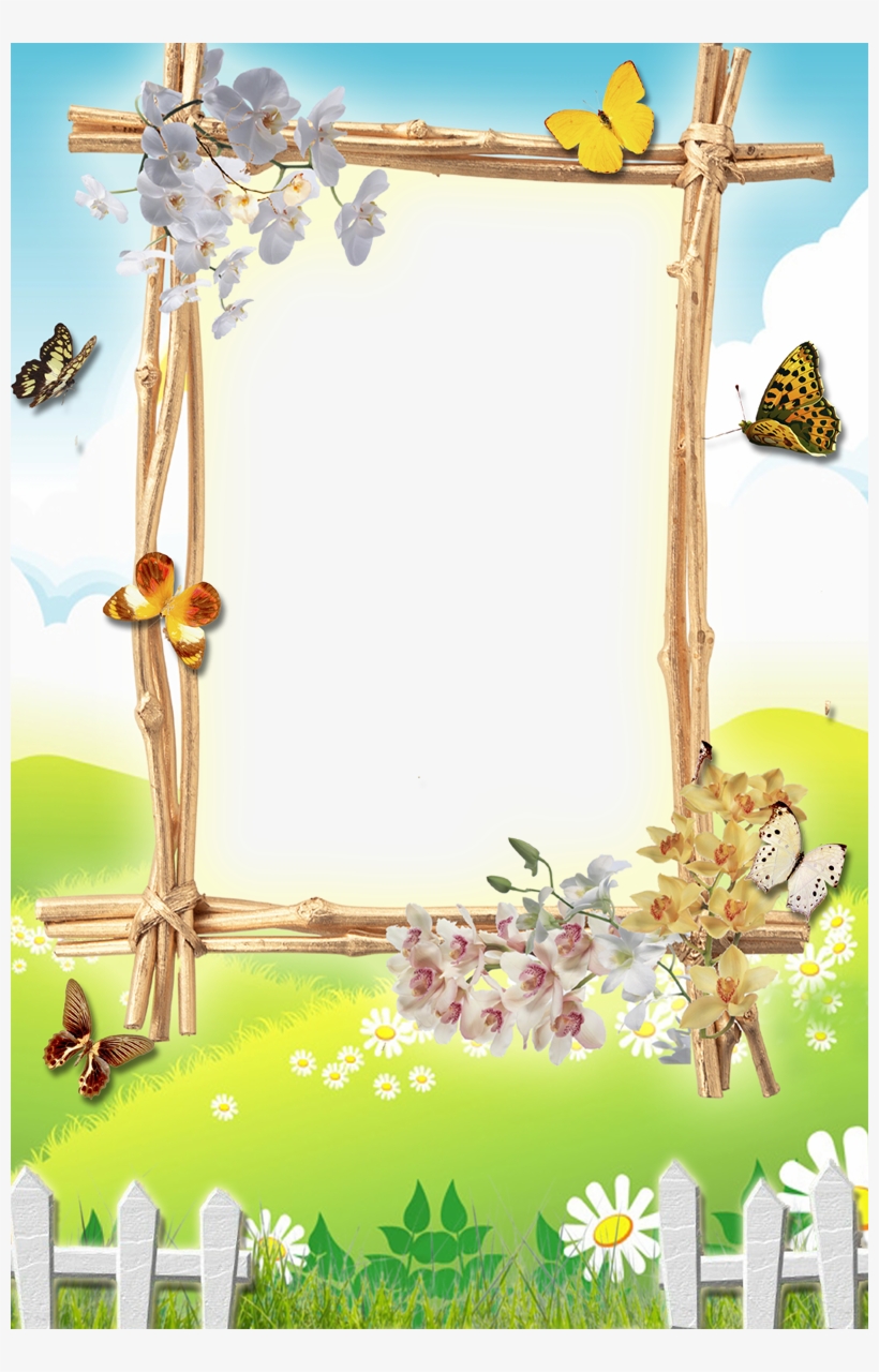 Children Frame With Flower And Butterfly - Children Picture Frame, transparent png