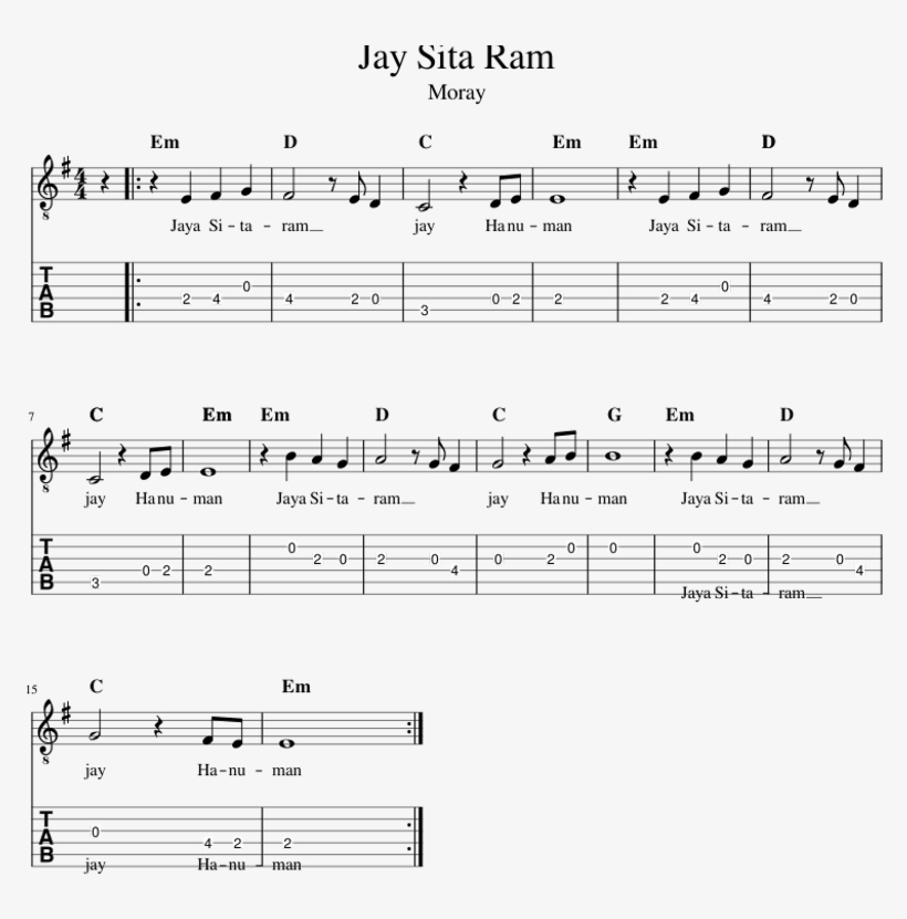 Jay Sita Ram - Sheet Music, transparent png
