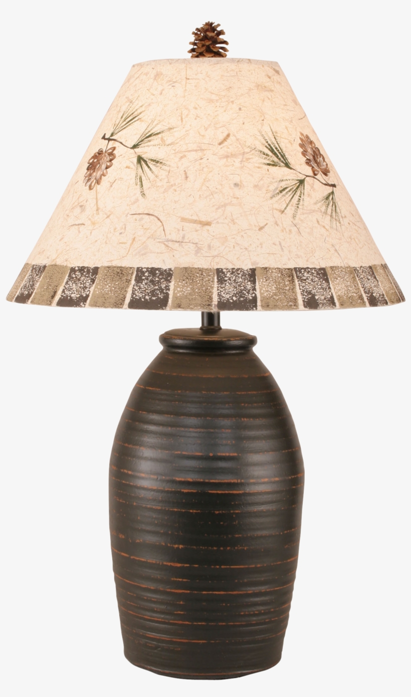 Distressed Black Ginger Jar W/ Pine Cone Shade, transparent png