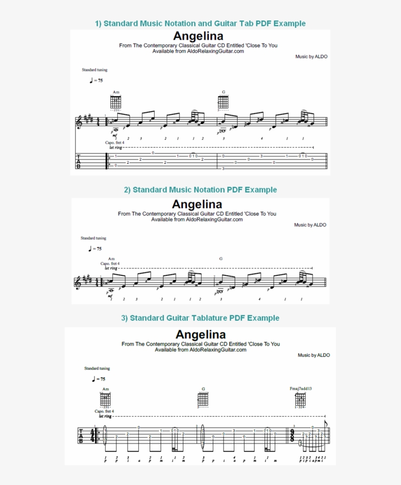 Aldo Relaxing Guitar 'angelina' Three Version Guitar - Relaxing Guitar Sheet Music, transparent png