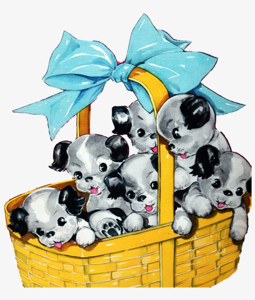 Clipart Present Puppy - Illustrations Vintage Puppies, transparent png