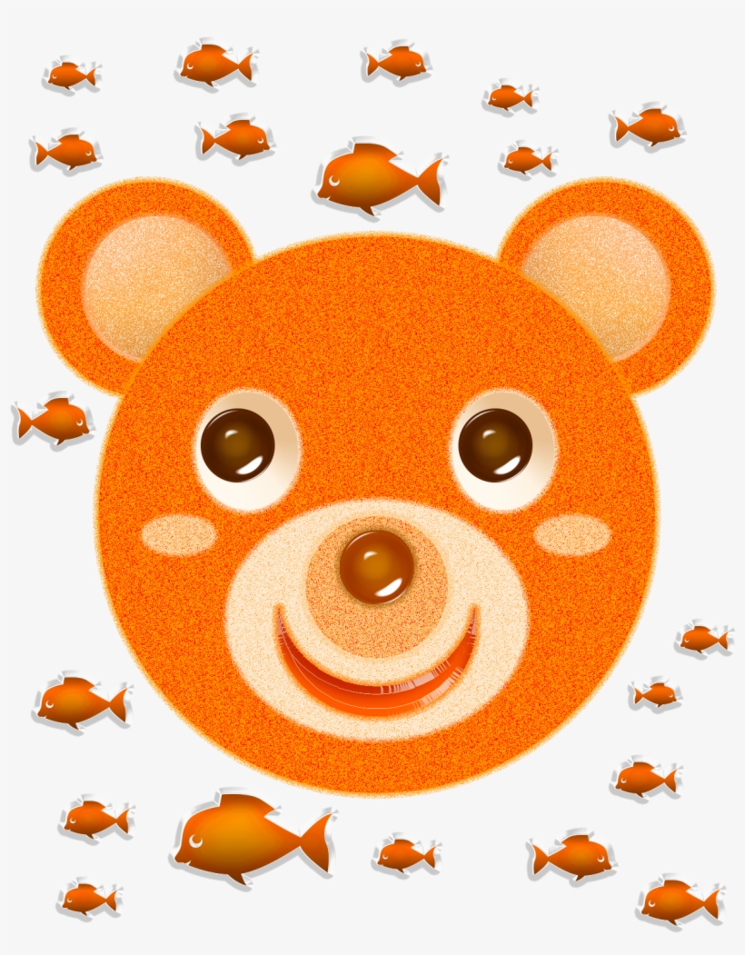Orange Bear Face And Fish - Cartoon, transparent png