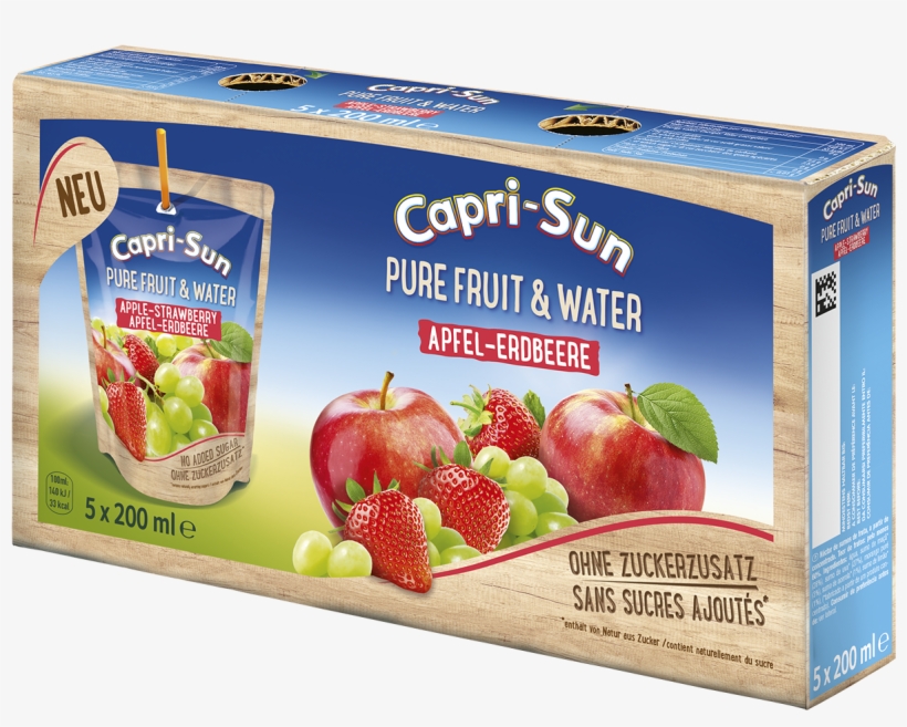 Capri Sun Pure Fruit & Water Apfel Erdbeere 5 X 0,2l - Capri Sun Fruit Water, transparent png
