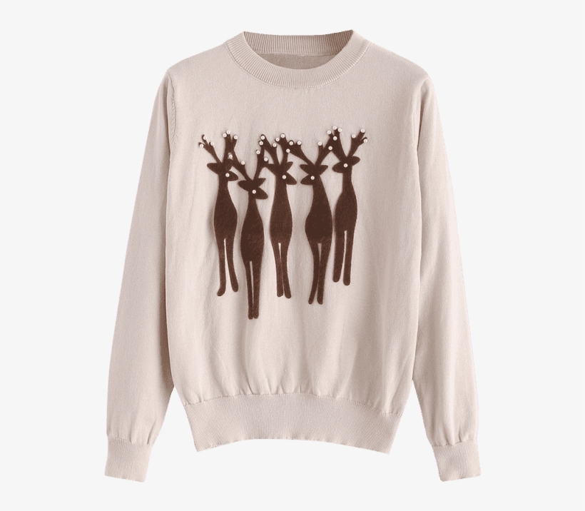 Beading Deer Christmas Sweater - Long-sleeved T-shirt, transparent png