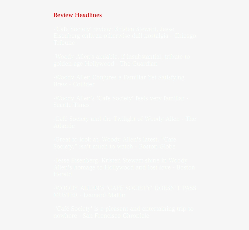 Review Headlines -'cafe Society' Review - Parallel, transparent png