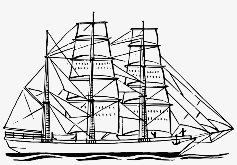 Sailing Ship Black And White Boat - Black And White Ship, transparent png