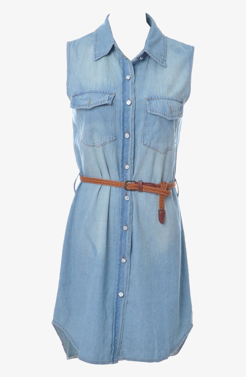 Anna Kaci S M Fit Light Blue Faded Denim Button Down - Light Blue Button Down Dress, transparent png