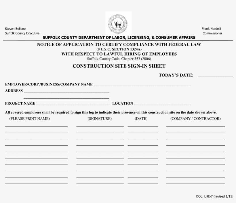 Construction Employee Sign In Sheet - Number, transparent png