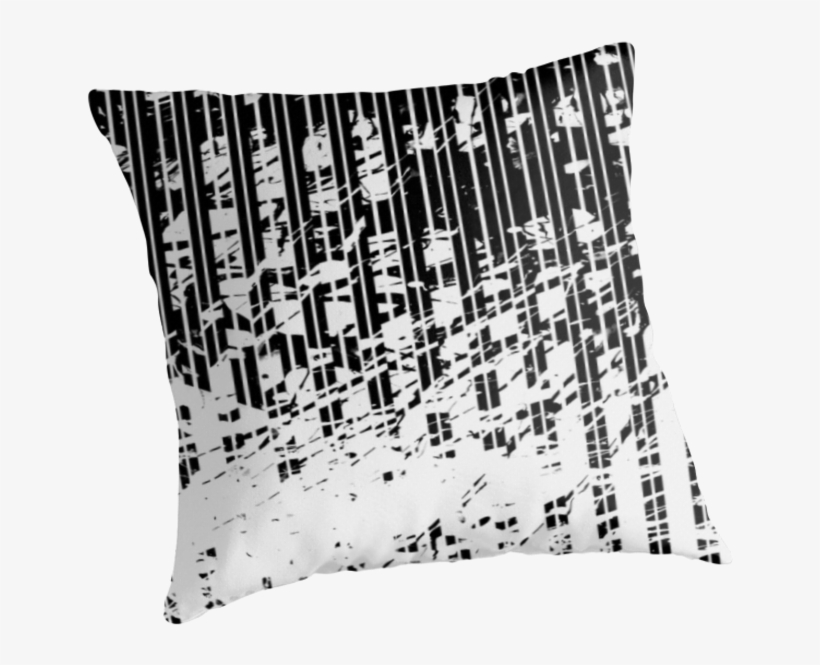 Black And White Distressed Pinstripe Pattern Pillow - Cushion, transparent png