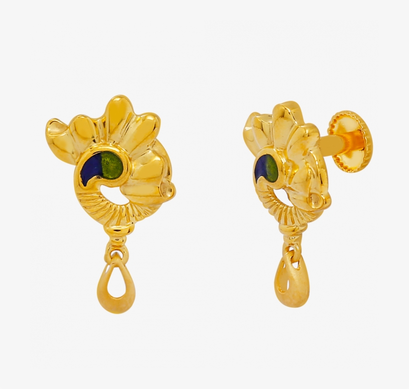 22kt Gold Tear Drops With Enameled Leaf Earrings - Earrings, transparent png