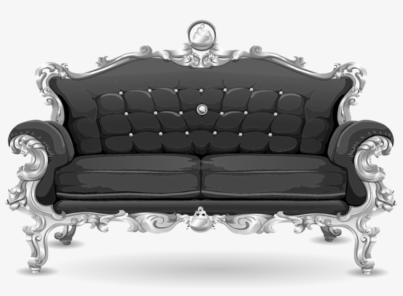 Couch, Sofa, Loveseat, Black, Ornate, Cushions - Png Sofa Background, transparent png