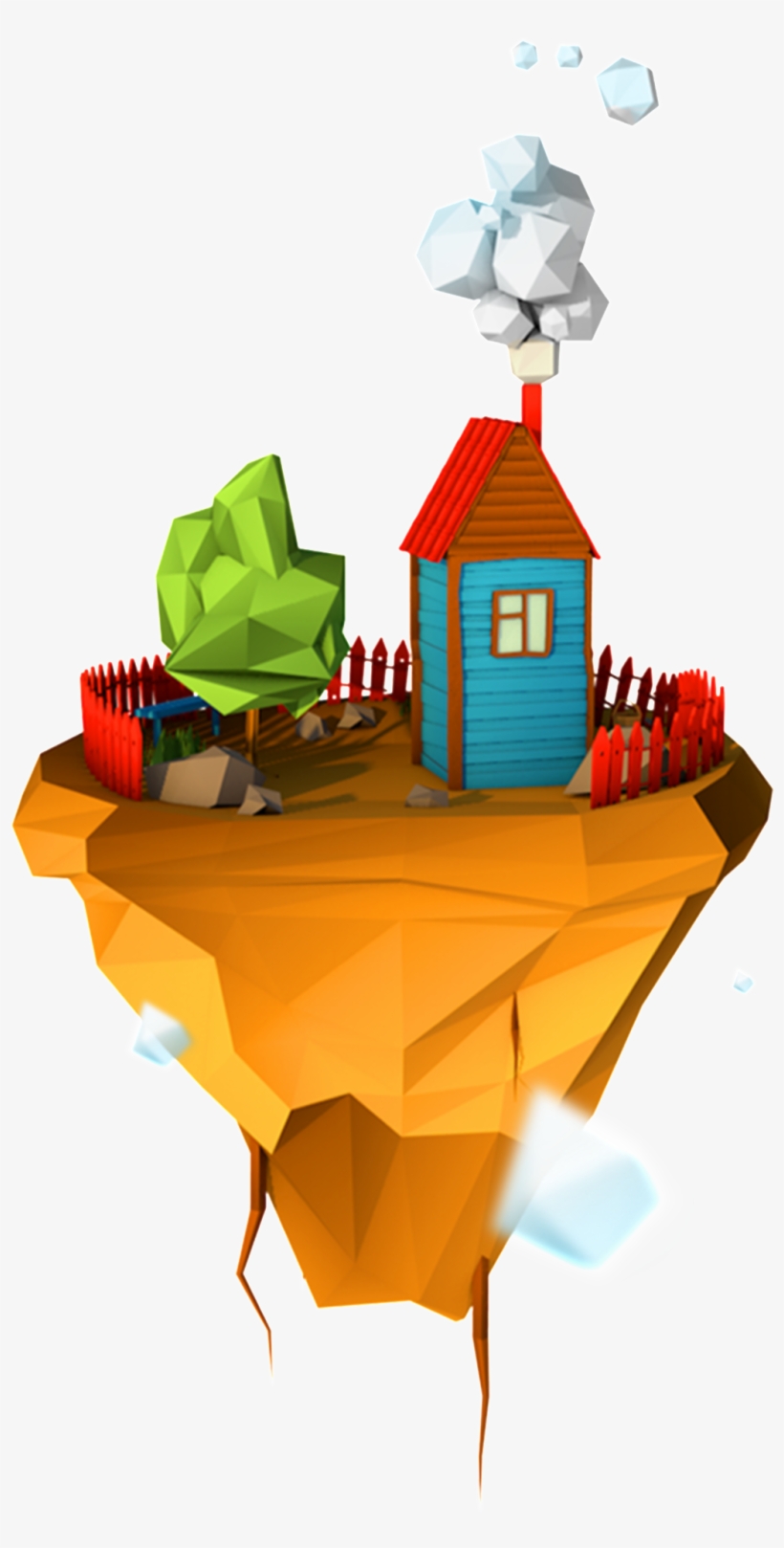 3d Fairytale Castle Pattern Design - Low Poly Transparent Floating, transparent png