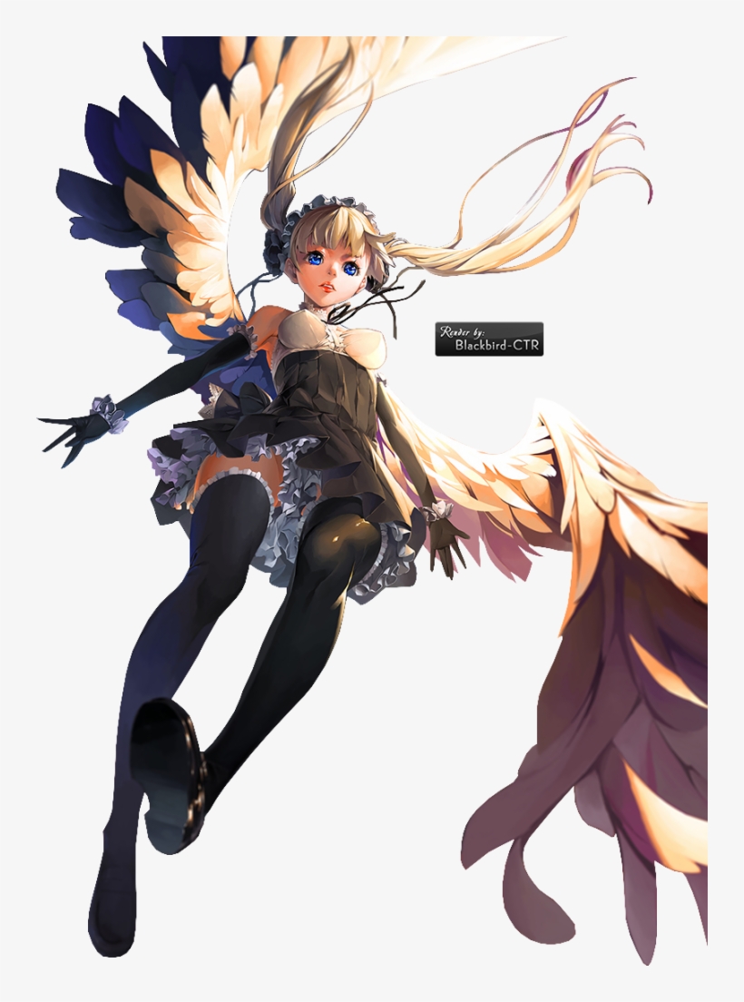 A Render Of An Angel With Falling Feathers - Cartoon, transparent png
