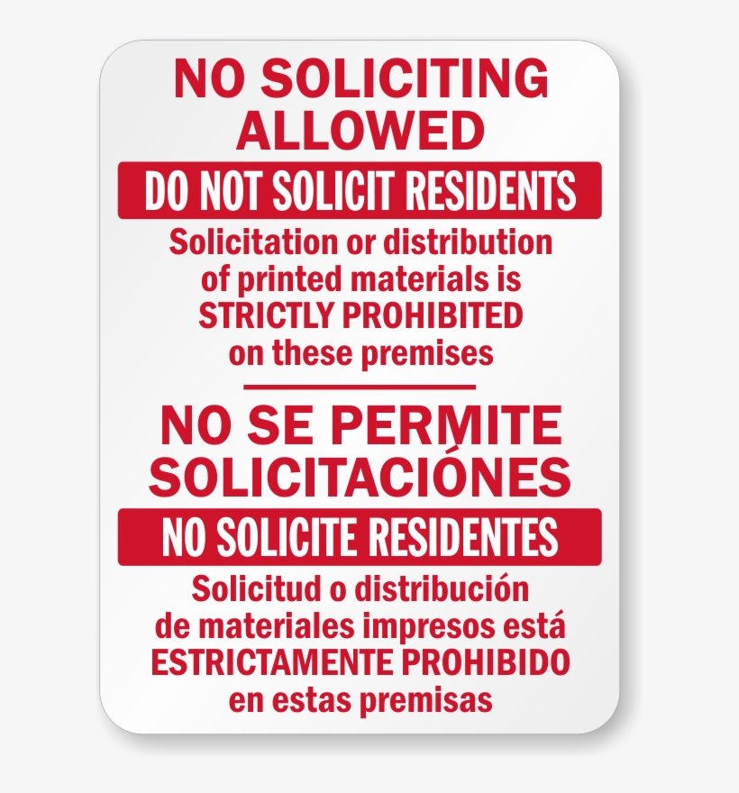 Bilingual No Soliciting Allowed On These Premises Sign - Sign, transparent png
