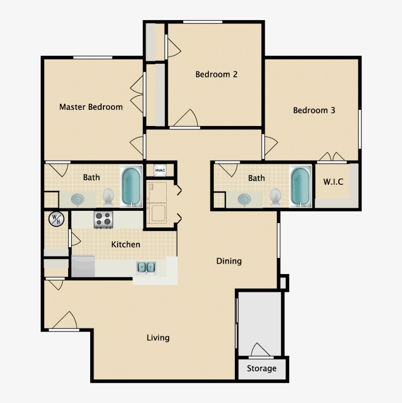 3 Bedrooms - Floor Plan, transparent png