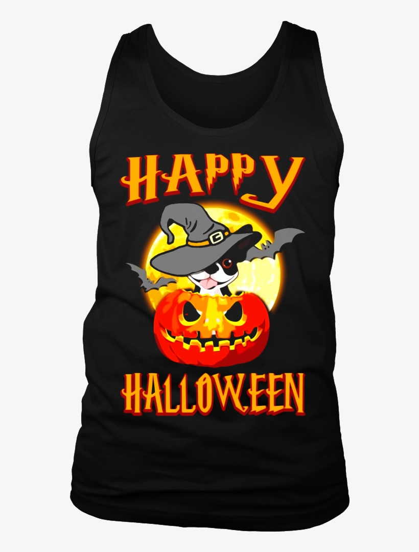 Boston Terrier Dog Happy Halloween T Shirt Pumpkin - Active Tank, transparent png