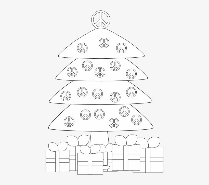 Christmas Tr Peace Sign Black White Line Art Xmas Tree - Drapeau Peace And Love, transparent png