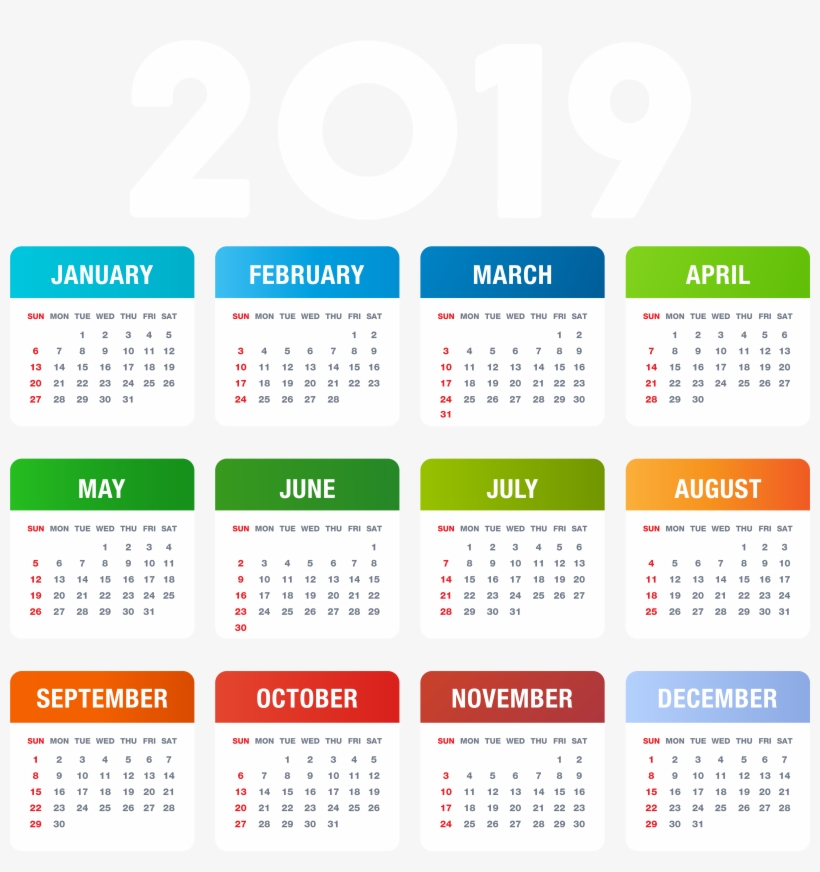 2019 Calendar Colorful Transparent Png Image, transparent png