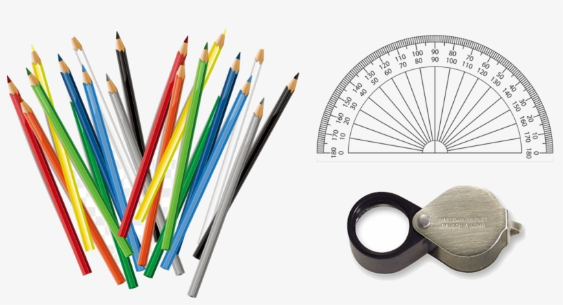 Colored Pencils Protractor Handlens - Jeppesen Pn 1 Navigation Plotter, transparent png