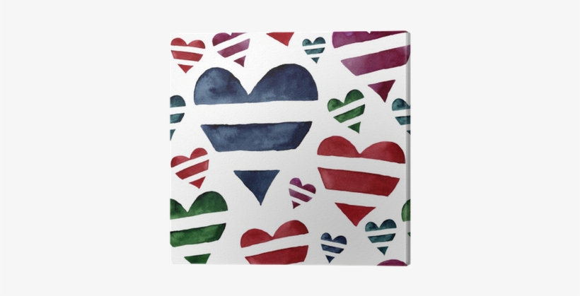 Watercolor Seamless Pattern With Striped Hearts - Design, transparent png