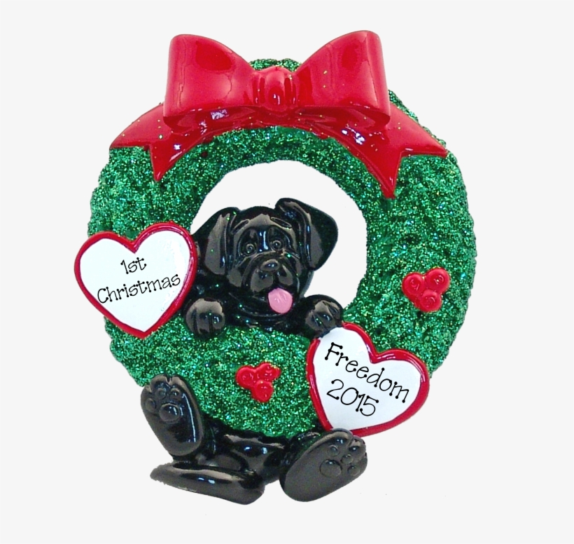 Black Lab Hanging On To Wreath Christmas Ornament - Dog, transparent png