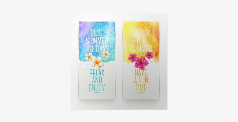 Summer Holidays Watercolor Banners With Tropical Flowers - Летние Иллюстрации, transparent png
