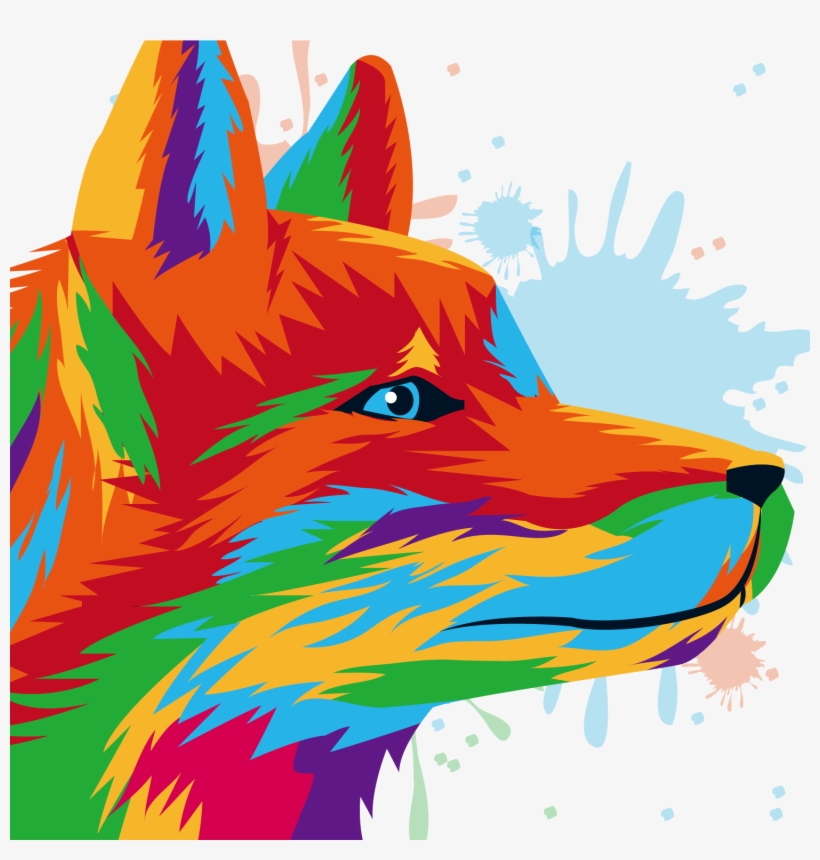 Gray Wolf Red Fox Painted Face Picture - Colorful Wolf, transparent png