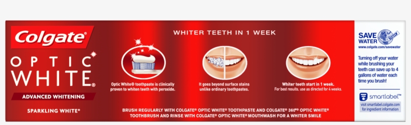 Colgate Optic White Whitening Toothpaste, Sparkling - Colgate, transparent png