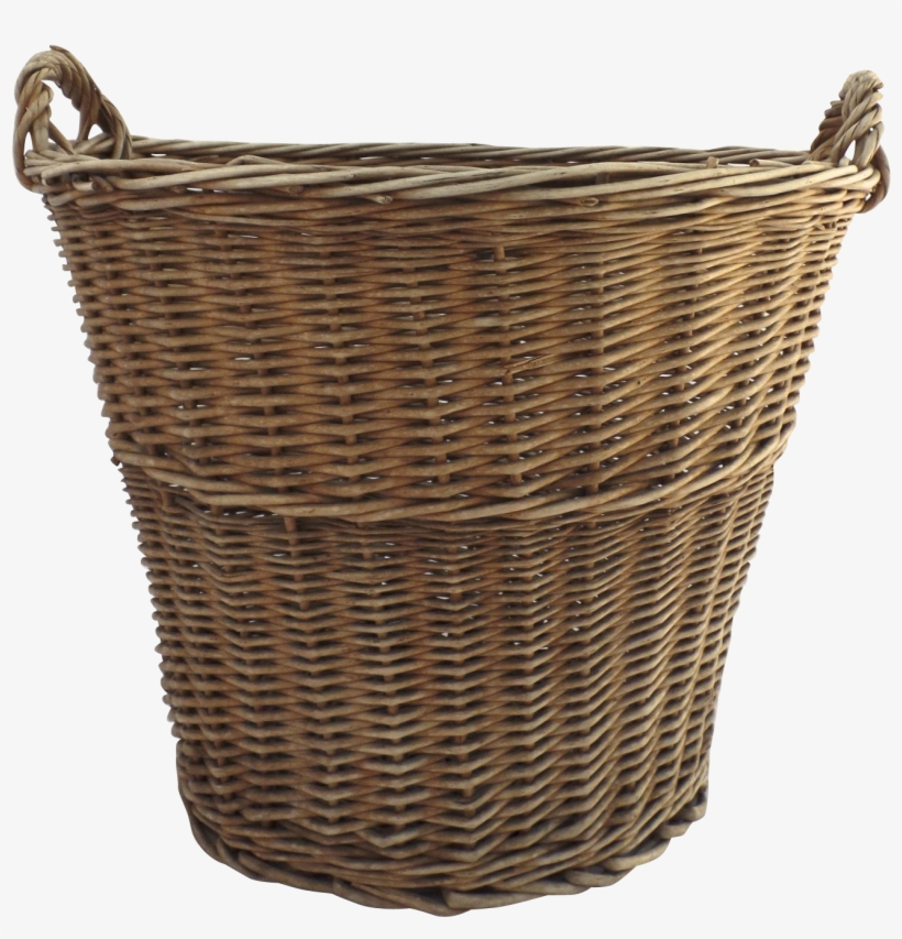 Vintage French Style Wicker Laundry Basket Tall Side - Wicker, transparent png
