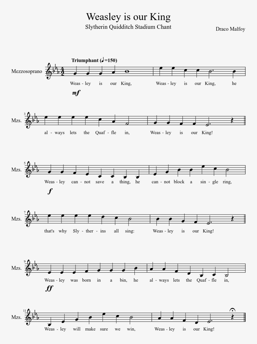Weasley Is Our King Sheet Music Composed By Draco Malfoy - Бабушка Рядышком С Дедушкой Ноты, transparent png