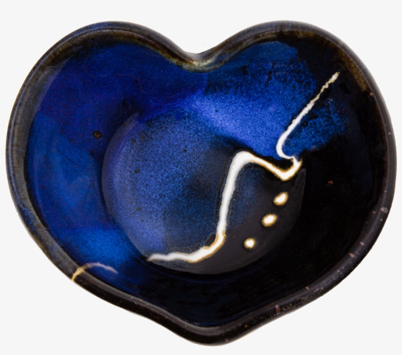 Blue & Black Handmade Pottery Heart Bowl With White - Heart, transparent png