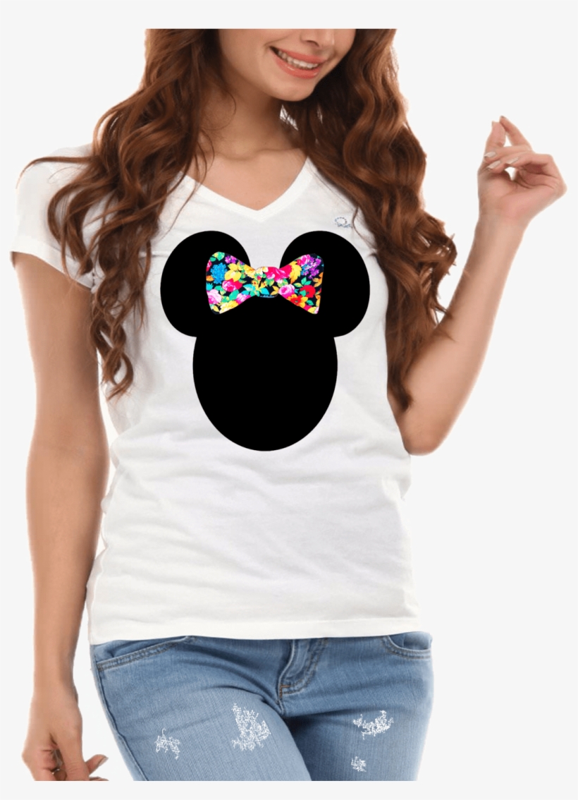 Minnie Mickey Floral Pattern Bow Silhouette Ladies - Blusas De Lana De Rey, transparent png