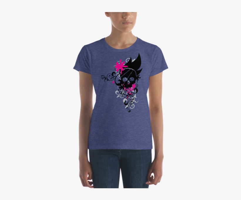 Women's Skull Silhouette With Pink Flowers Short Sleeve - T-shirt, transparent png
