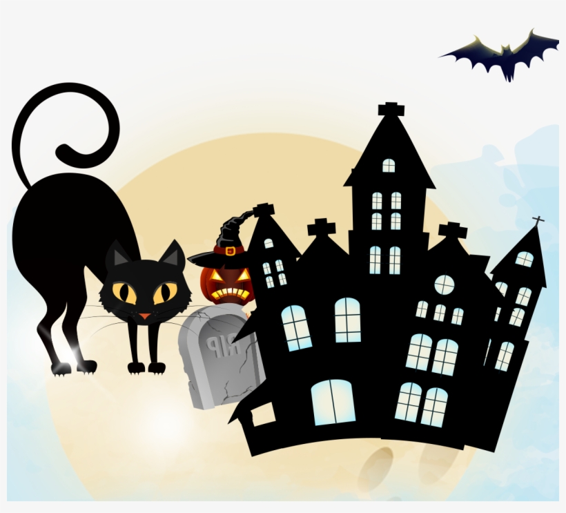 Haunted Clipart Halloween Cat - Cadılar Bayramı Ile Ilgili Resimler, transparent png
