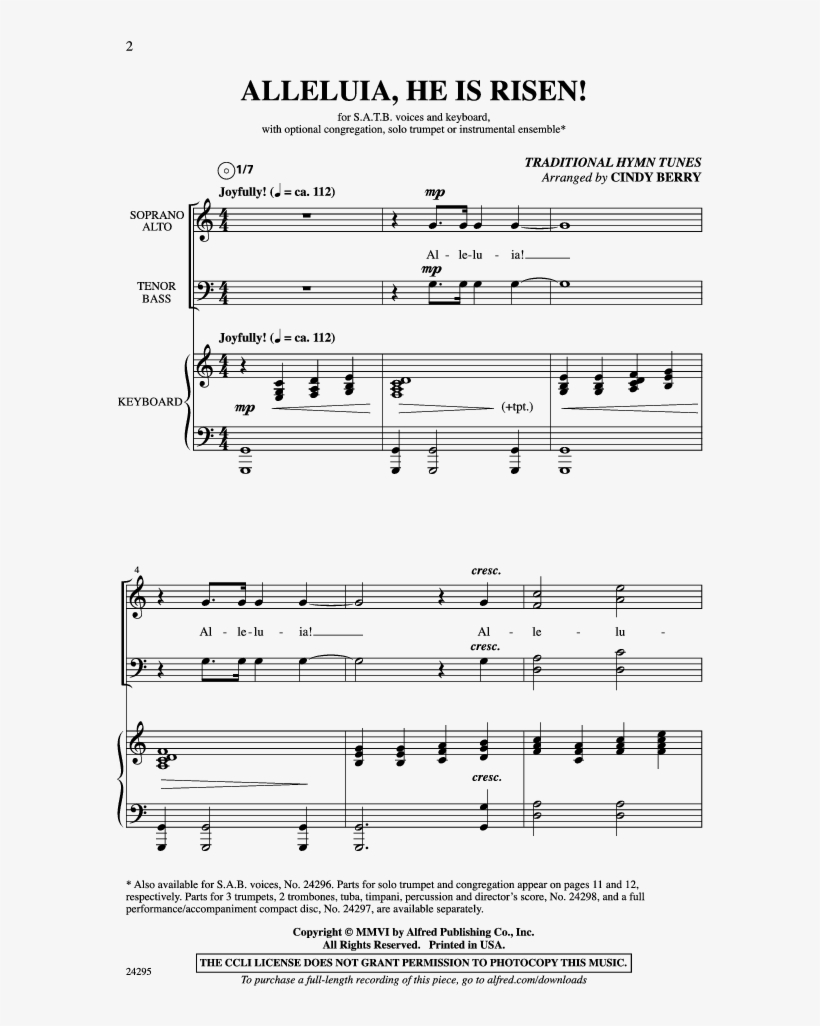 Thumbnail Alleluia, He Is Risen - Sheet Music, transparent png