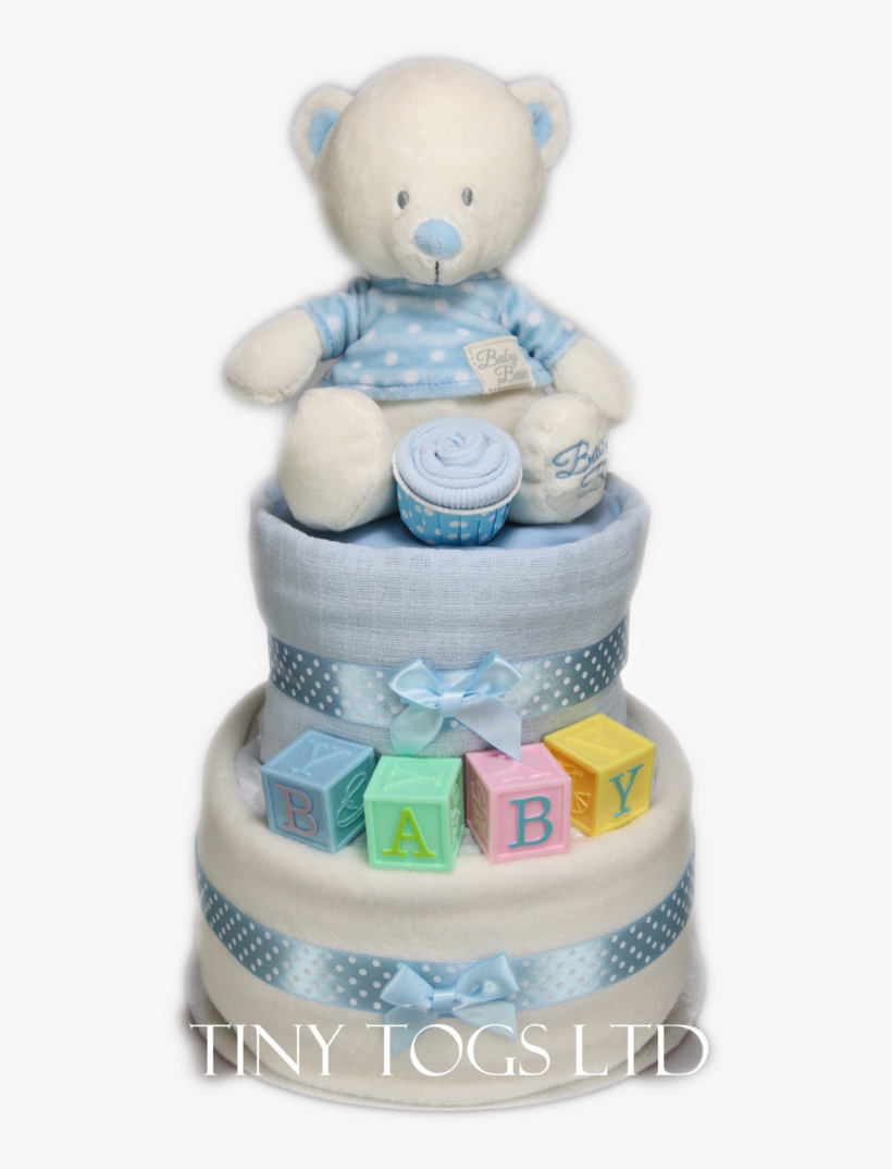 Cute Two Tier Nappy Cake For Baby Boy With Baby Building - Teddy Bear, transparent png