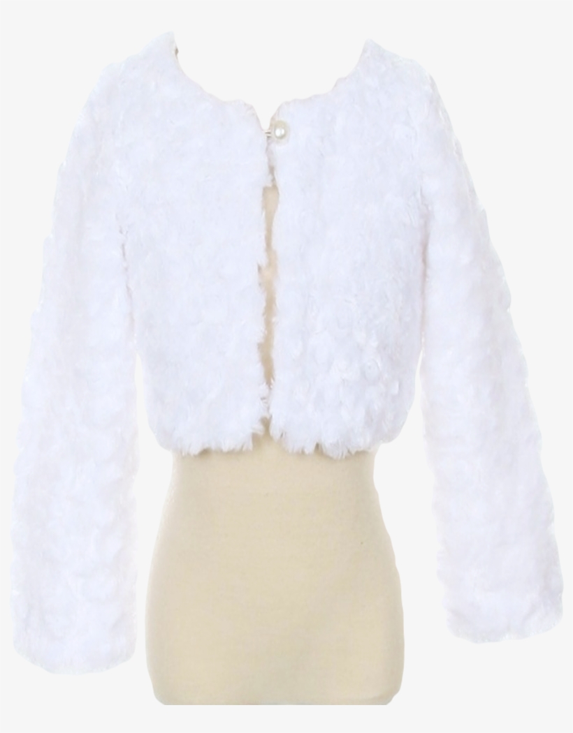 White Fur Cropped Length Girls Occasion Jacket White Cropped Fluffy