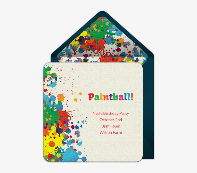 Paintball Splatter Online Invitation - Paintball Party Birthday Card, transparent png
