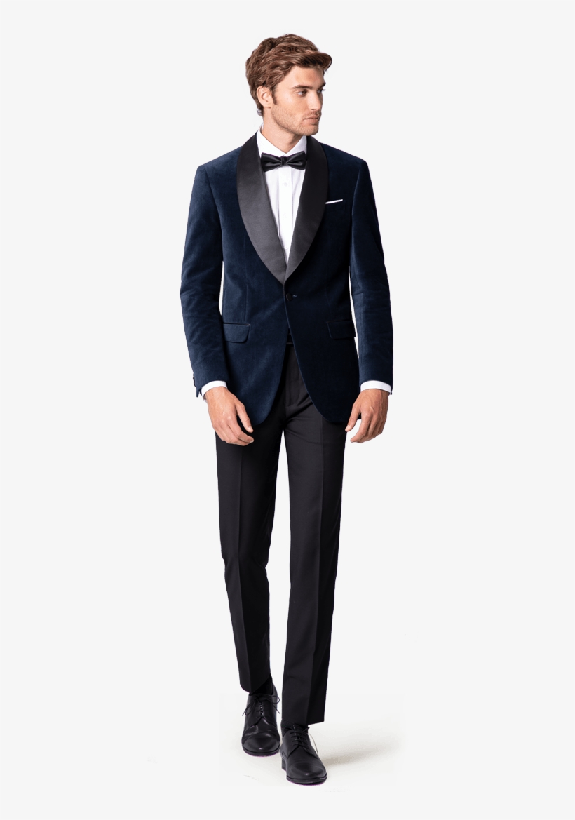 Blue & Black Round Lapel Velvet Tuxedo - Suits Slim, transparent png