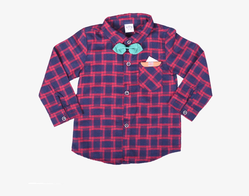 Red Full Sleeved Checked Shirt With Green Bow, Tie - Shirt, transparent png