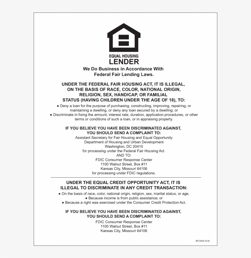 Fdic Version, Single-sided 11" X 14\ - Equal Housing Lender, transparent png