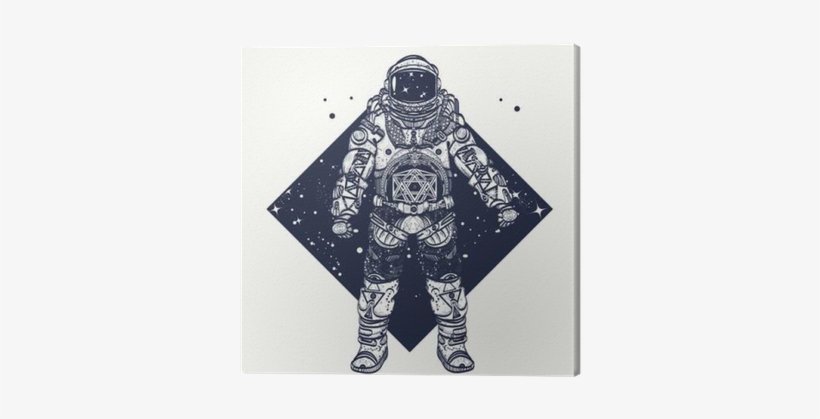 Cosmonaut In Deep Space Triangular Style Canvas Print - Tattoo Triangular, transparent png