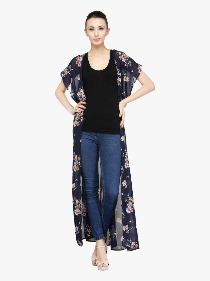 Floral Print Long Shrug, transparent png