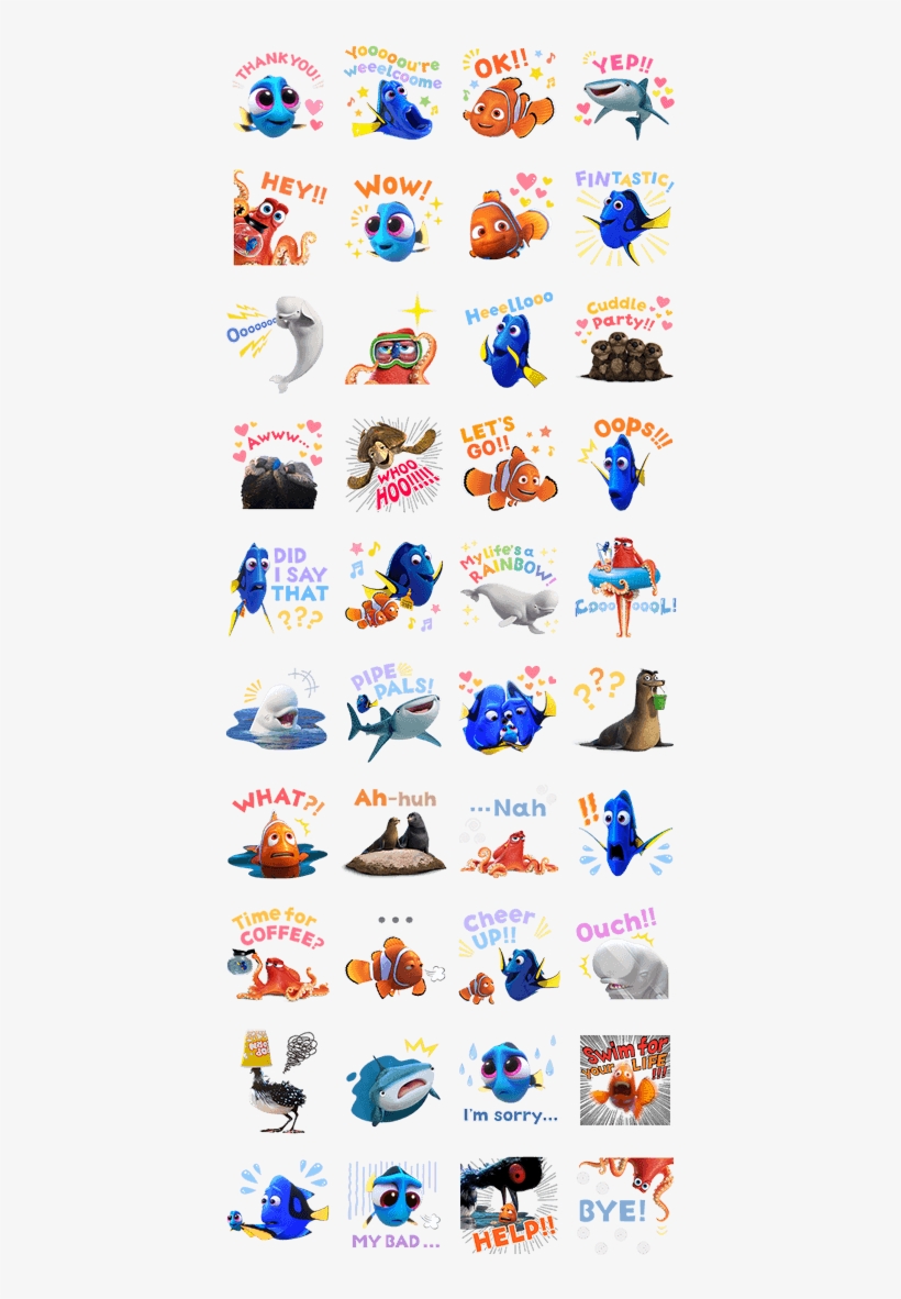 Finding Dory Stickers Line Stickers - Procurando Dory Mini Decoração C/14 - Regina, transparent png