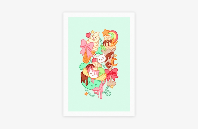 Cute Cat Sundae Kawaii Ice Cream Poster Human - Kawaii Ice Cream Cat, transparent png