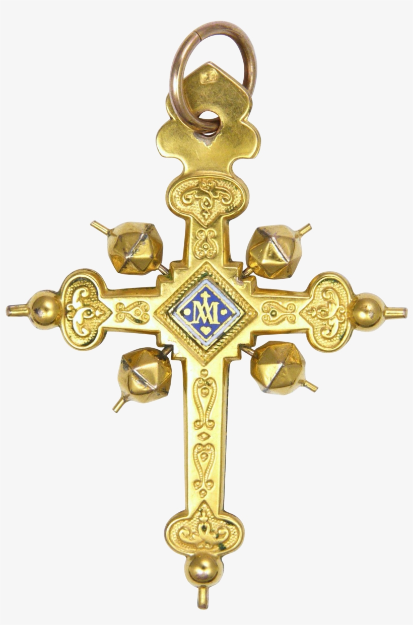 French Antique 18k Gold 'jeannette' Cross Pendant - Jewellery, transparent png