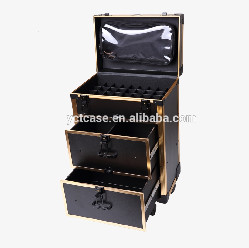 Aluminum Gold Trim Trolley Makeup Kit Case Organizer - Drawer, transparent png