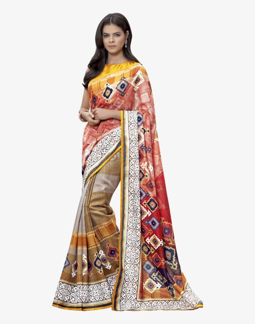 Womens Printed Saree - Silk, transparent png