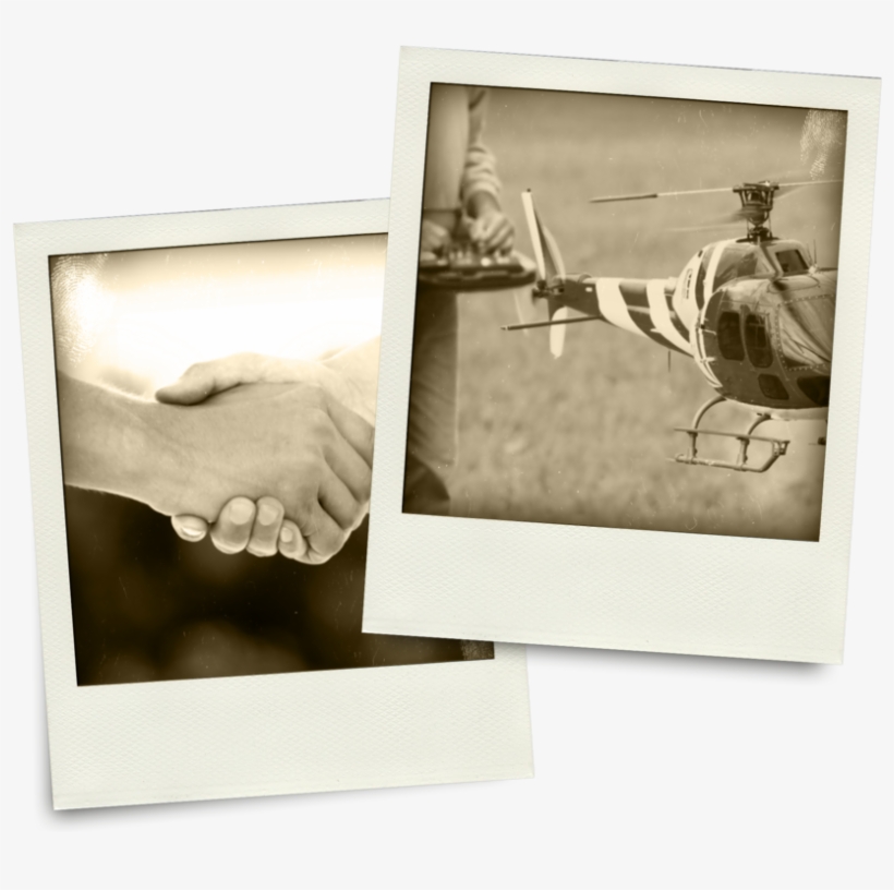 Sepia-tone Polaroids Of Shaking Hands And A Rc Helicopter - Photograph, transparent png