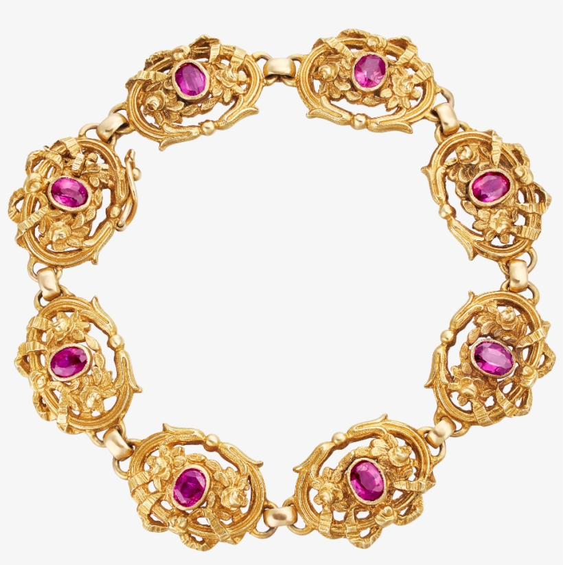Gold Fancy Link French Bracelet Set With Rubies - Mermaid Frame Png, transparent png